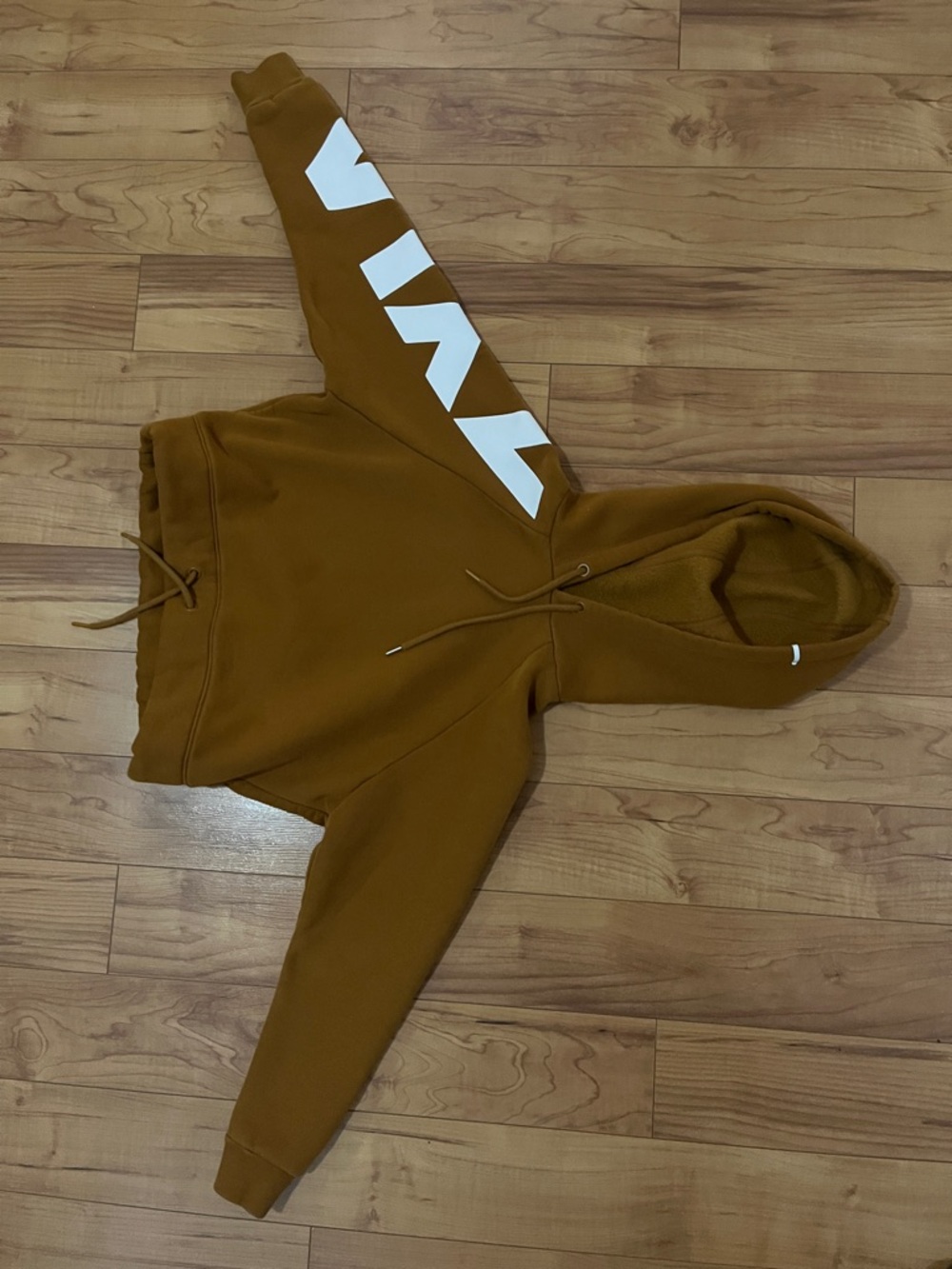 ZYIA ladies xs Hoodie in Mustard with White Sleeve Graphic